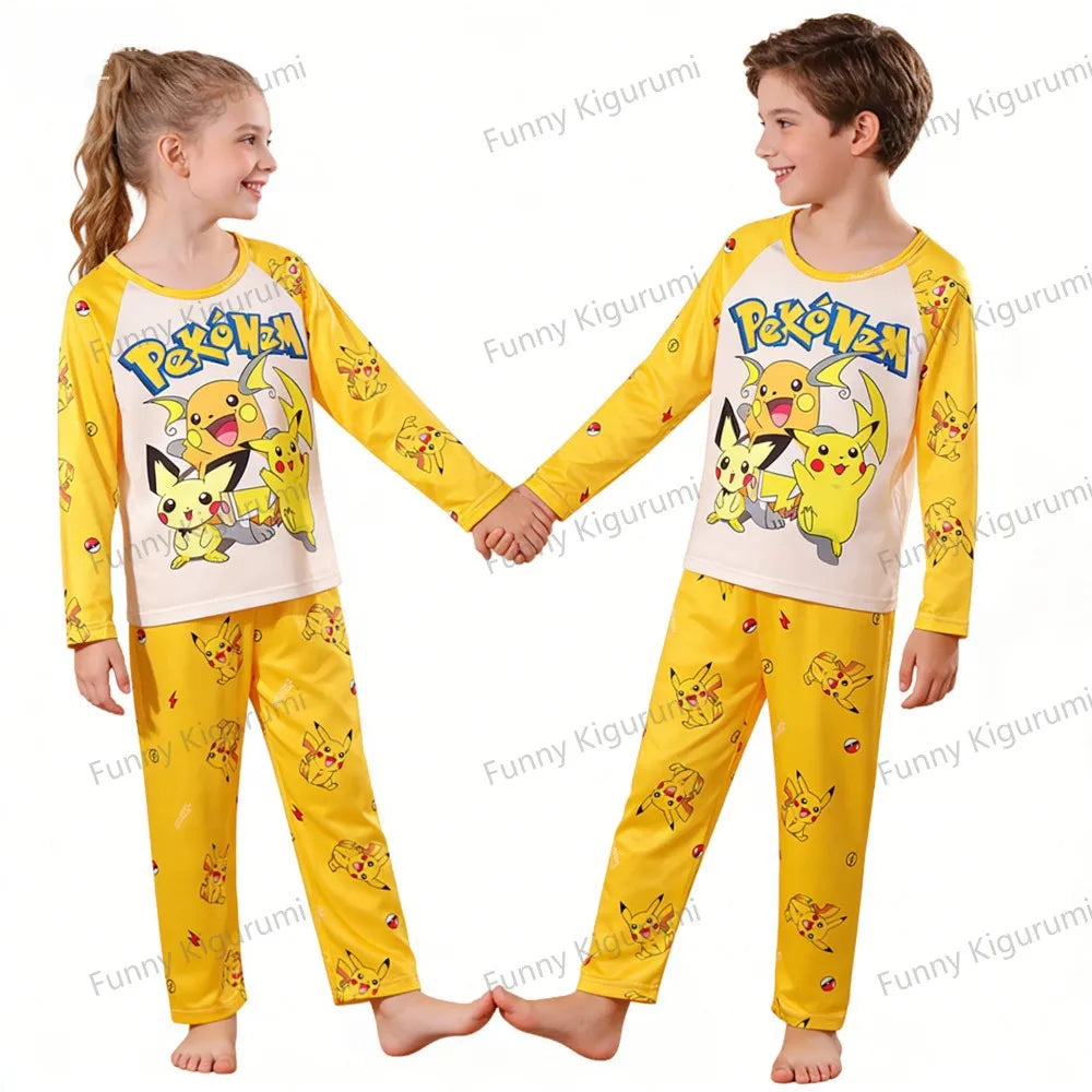 New Spring Children's Clothing Sets Pikachu Boy Sleepwear Long Sleeved 2Pcs Top+Pants Clothes Kids Pajamas Baby Girls Pyjamas
