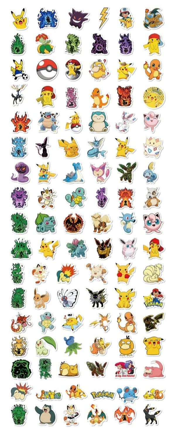100pcs Kawaii Anime Pokemon Stickers Cute Pikachu Eevee Cartoon Decals Laptop Scrapbook Phone Classic Kids Sticker Toy