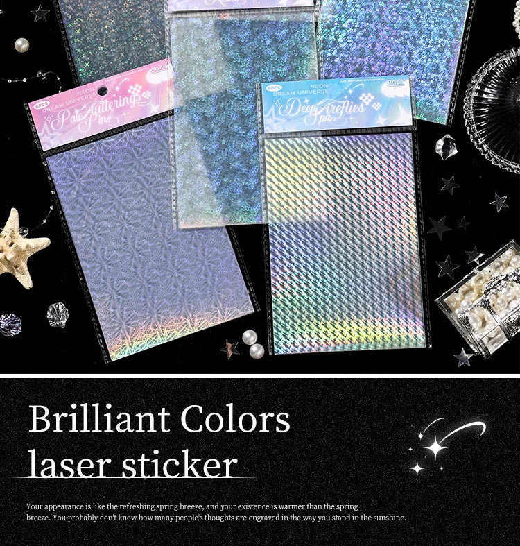 6sheets Neon Cosmos Series Ins Laser Flash Film PET Sticker DIY Scrapbooking Decorative Aesthetic Stationery Sticker