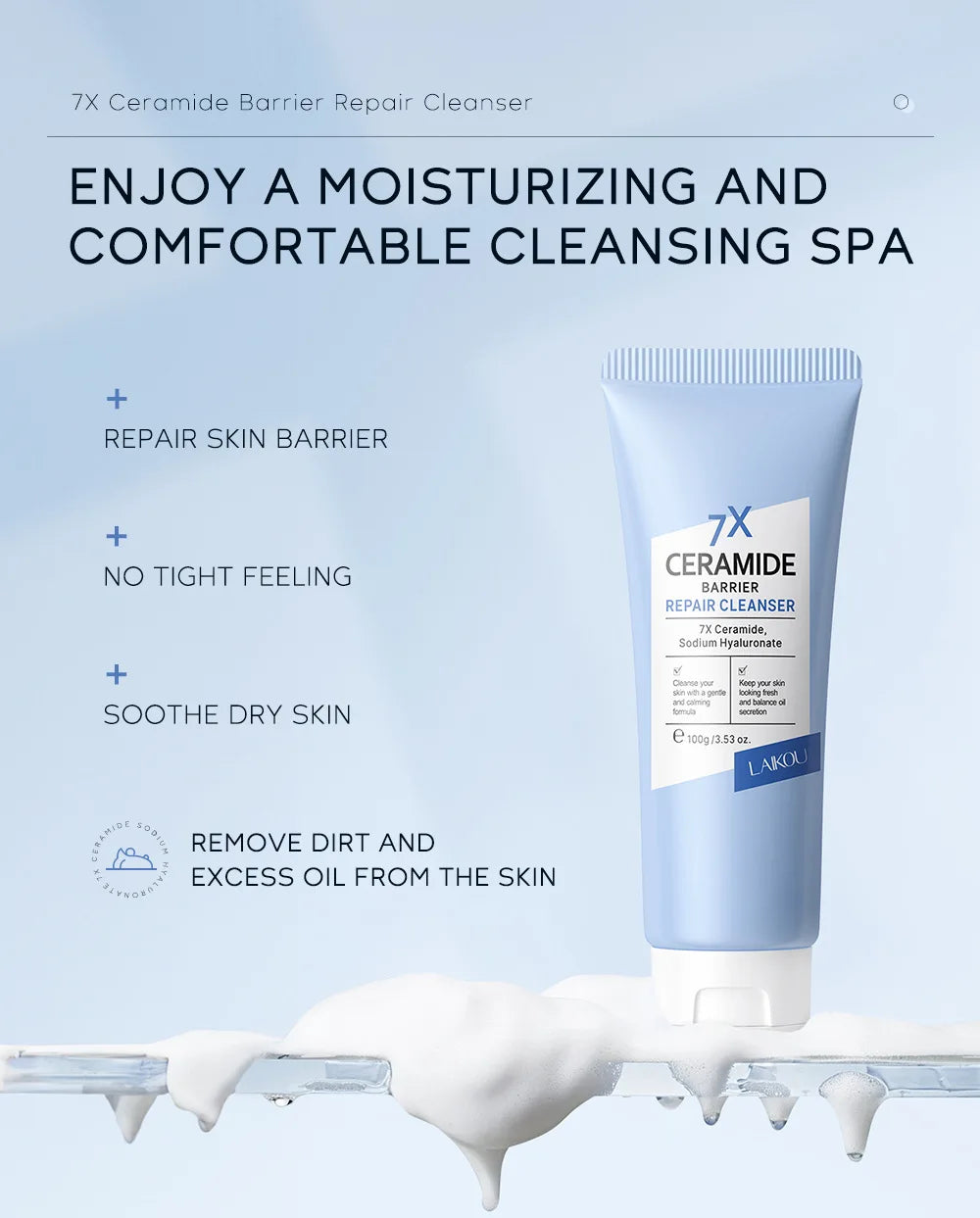 7X Ceramide Barrier Repair Facial Cleanser 100g,Deep Cleaning Oil Control Face Cleanser,Moisturizer  Nourish Korean Cosmetics