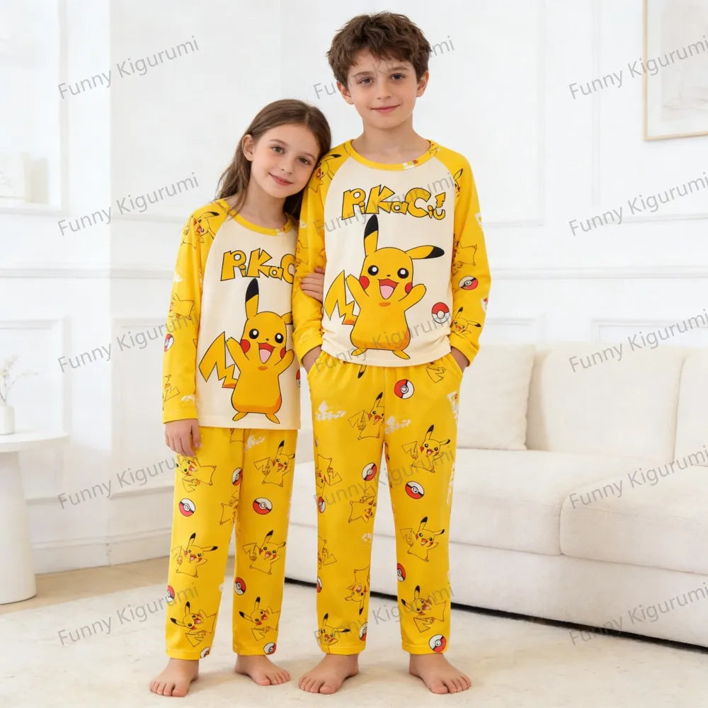 New Spring Children's Clothing Sets Pikachu Boy Sleepwear Long Sleeved 2Pcs Top+Pants Clothes Kids Pajamas Baby Girls Pyjamas