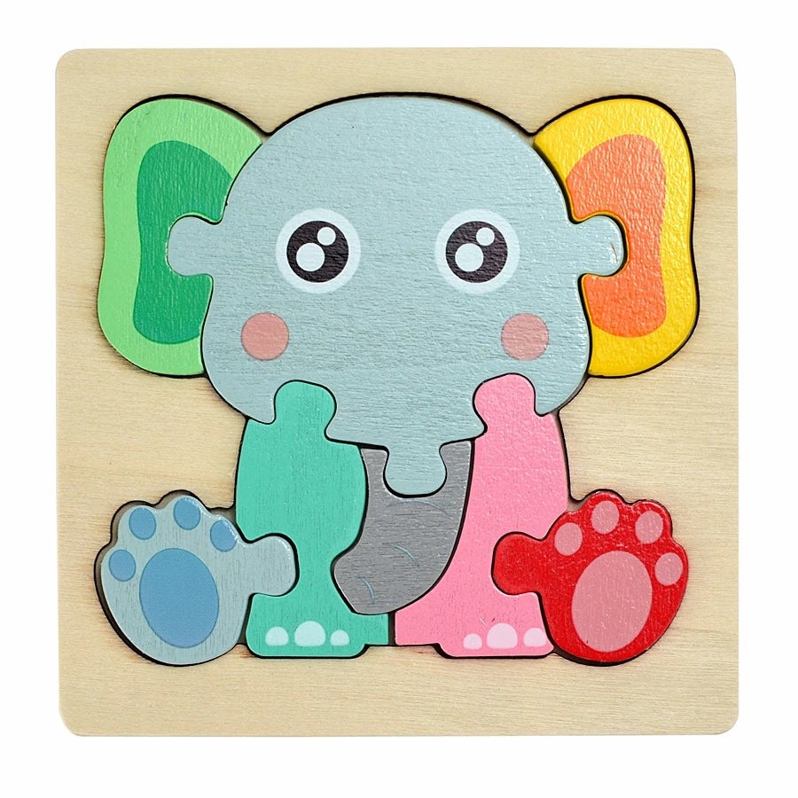 3D Puzzle Montessori Wooden Toys For Cartoon Animal Vehicle Wood Jigsaw Kids Baby Early Educational Learning Puzzles Bricks