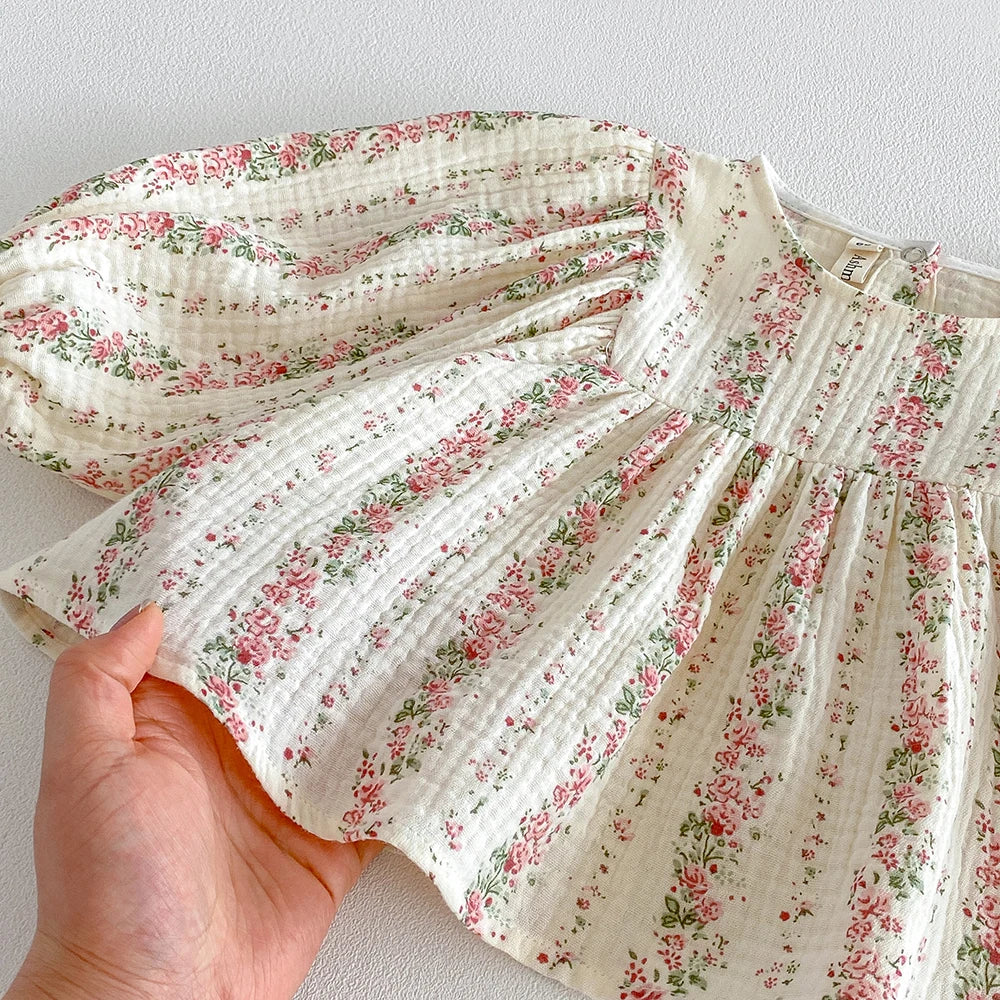 New Autumn Toddlers Girls Lace Embroidery Blouses Puff Sleeve Ruched Tops Baby Kids Floral Loose Shirts Fall Children Clothing