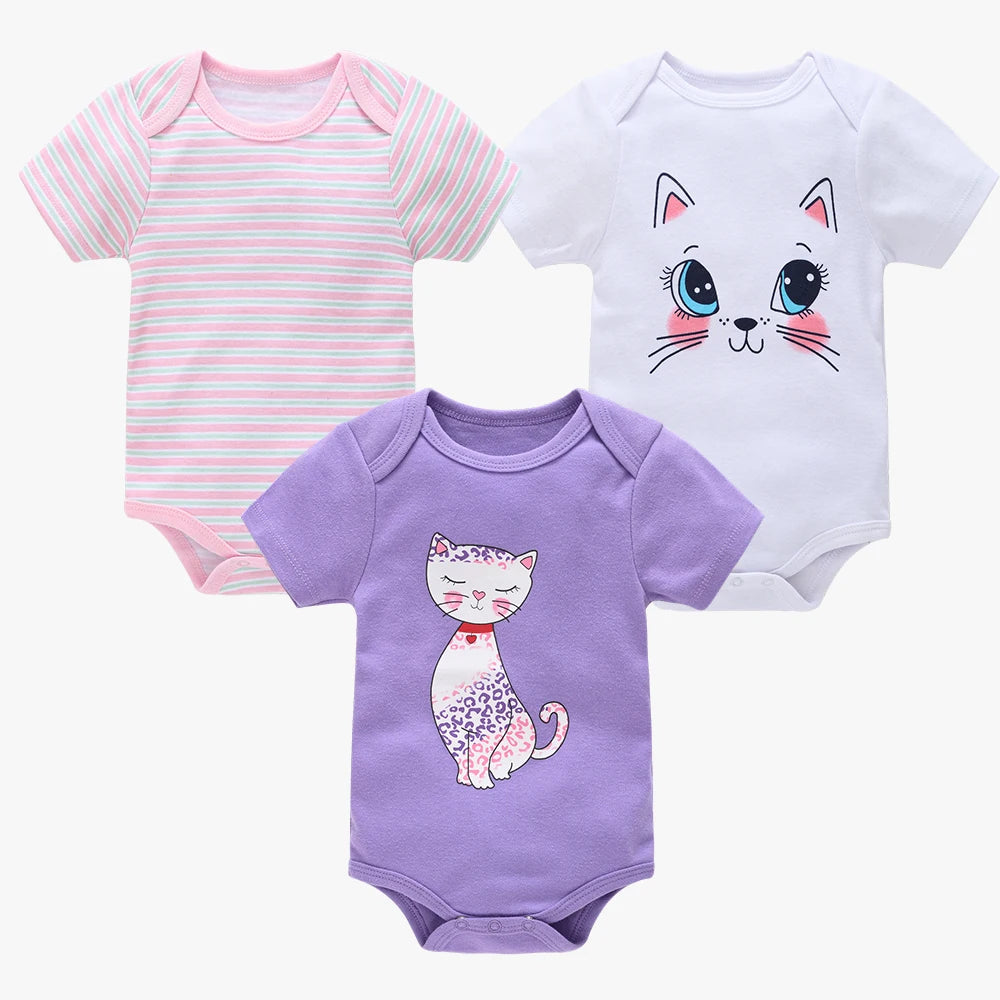 Kavkas 3 Pcs/lot Baby Boy Bodysuit 100% Cotton Short Sleeve Newborn Girls Clothes Summer Infant Clothing