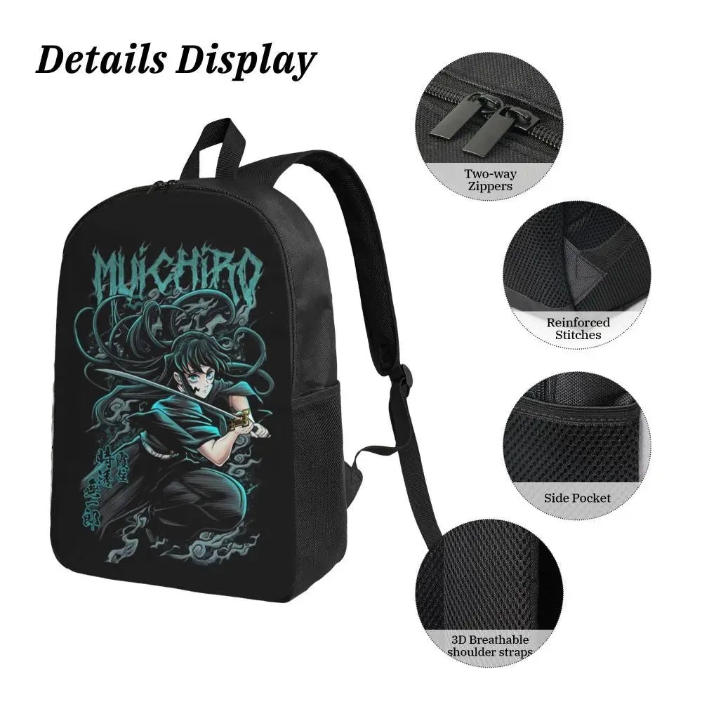 Muichiro Tokito Demon Slayer Backpack Boys Girls BookBag School Bag Laptop Shoulder Bags 3ps Insulated Lunch Bag Pencil Case