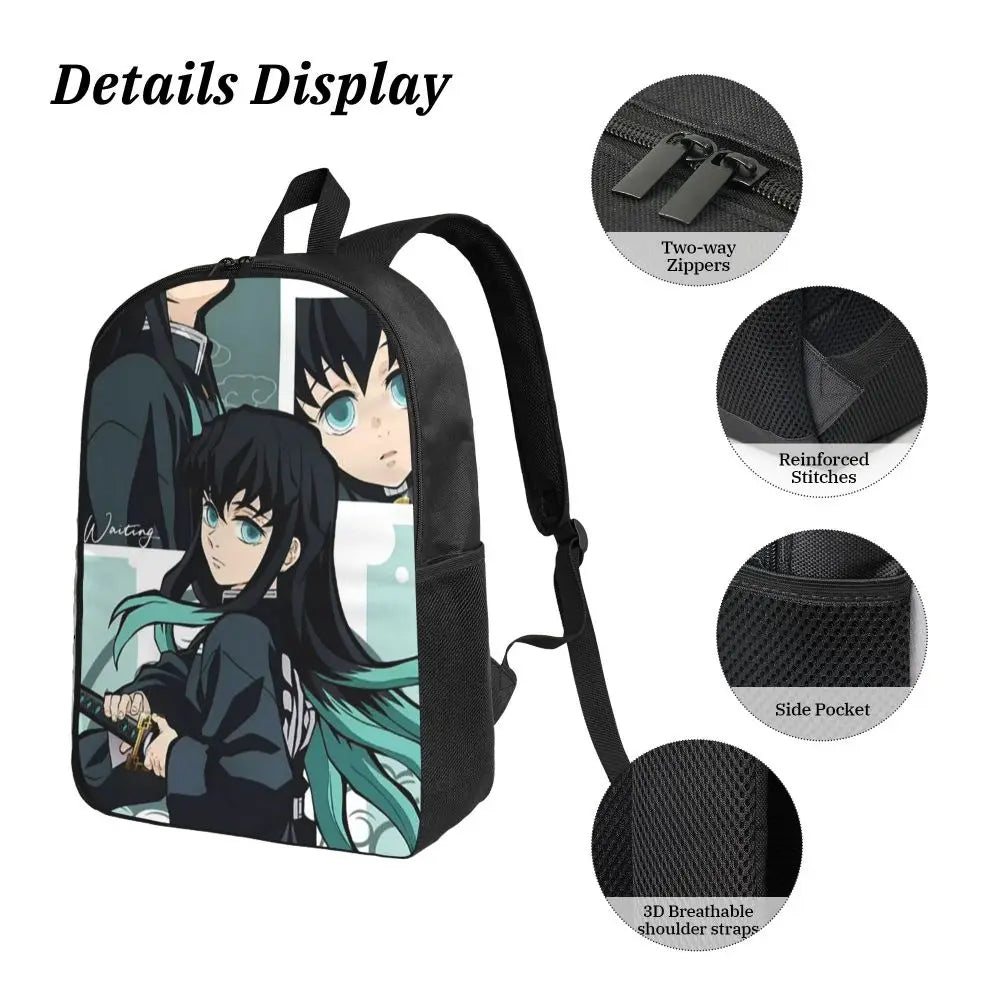 Muichiro Tokito Demon Slayer Backpack Boys Girls BookBag School Bag Laptop Shoulder Bags 3ps Insulated Lunch Bag Pencil Case