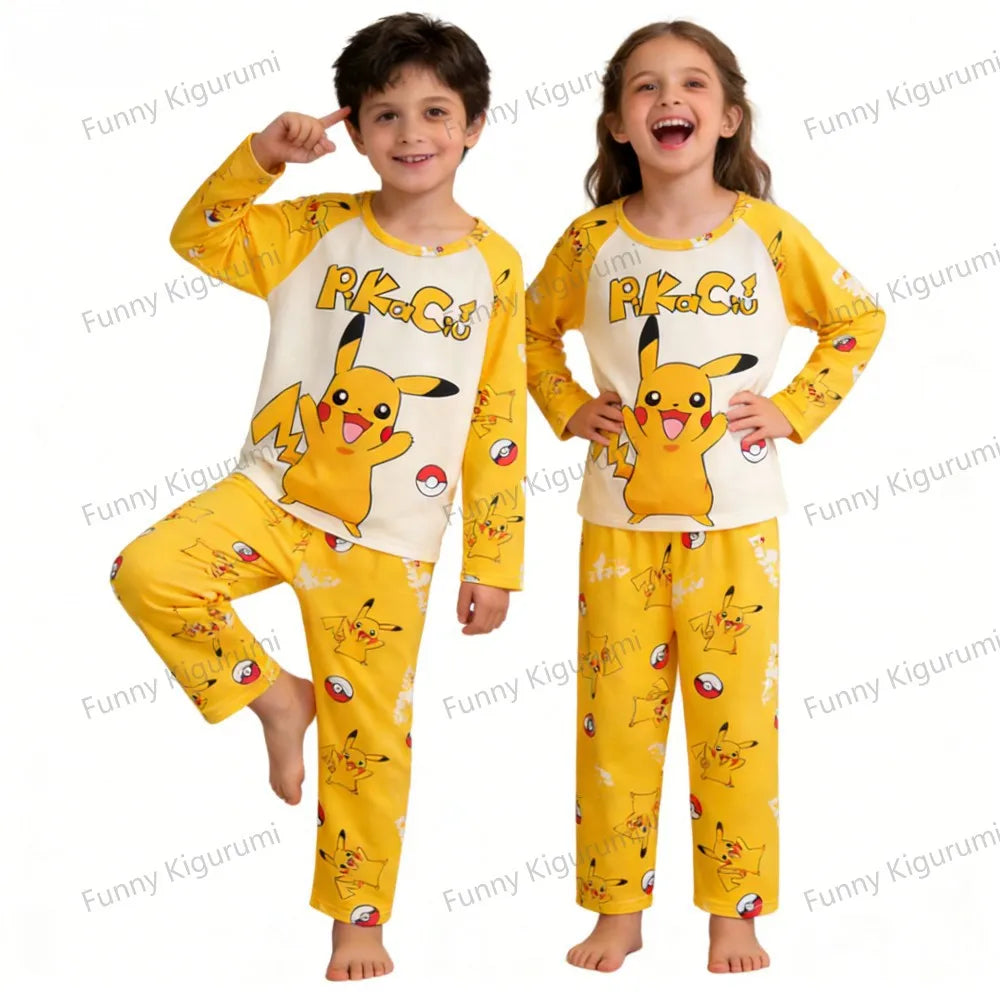 New Spring Children's Clothing Sets Pikachu Boy Sleepwear Long Sleeved 2Pcs Top+Pants Clothes Kids Pajamas Baby Girls Pyjamas