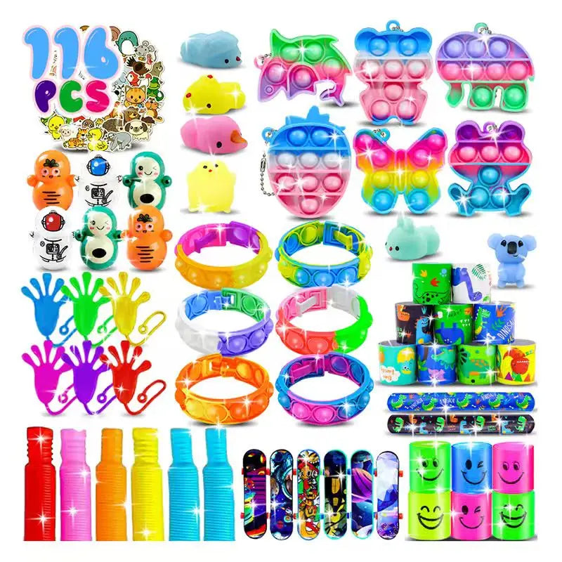 Kids Fidget Toys Party Favors Pack - Sensory Set Gifts with Stickers Goodie Bag Fillers Treasure Box Classroom Prizes for School