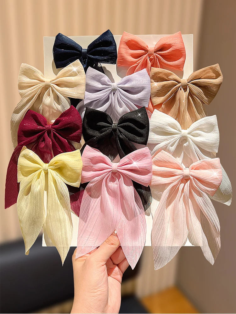 11pcs Ribbon Bow Hair Clips Set - Cute Gift for girls, Elegant Hair Accessories for Daily Use, All Seasons Must-Have