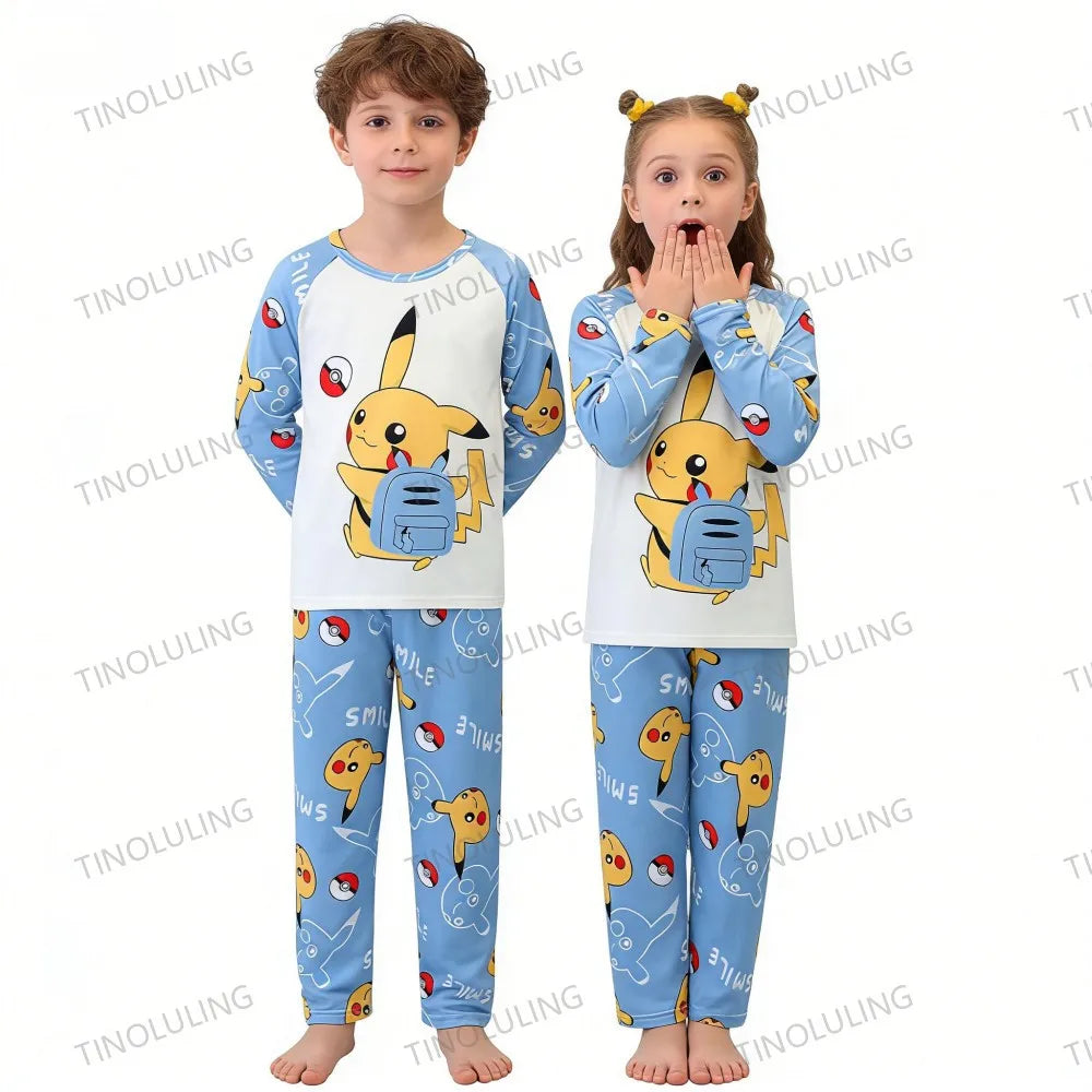 New Spring Children's Clothing Sets Pikachu Boy Sleepwear Long Sleeved 2Pcs Top+Pants Clothes Kids Pajamas Baby Girls Pyjamas