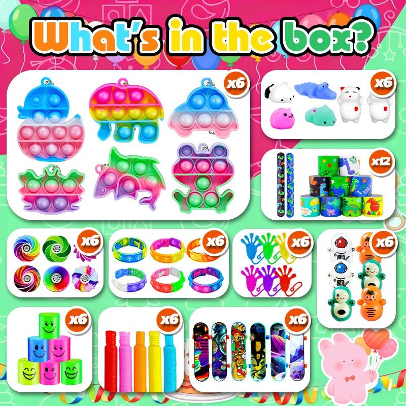 Kids Fidget Toys Party Favors Pack - Sensory Set Gifts with Stickers Goodie Bag Fillers Treasure Box Classroom Prizes for School