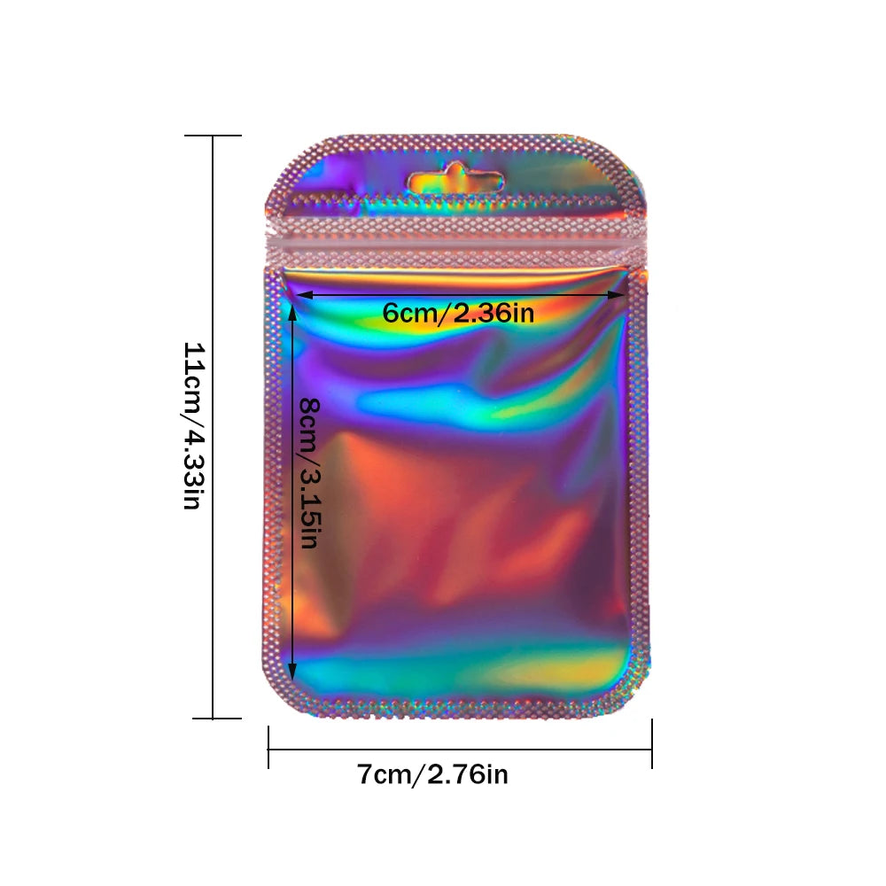 50pcs Holographic Zipper Small Jewelry Bag Pouch For Bead Earring Food Storage Small Business Entrepreneurship Packaging Display