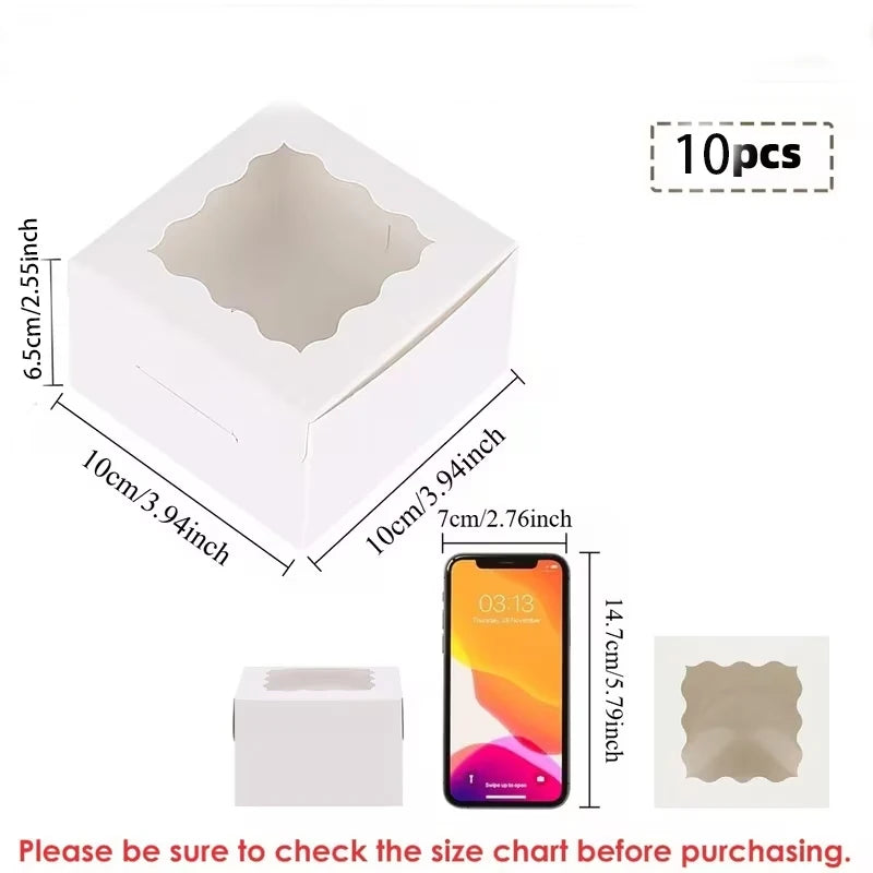 10-Pack Gift Boxes with Windows – Suitable for Cupcakes, Donuts, Treats, and Candy – Sturdy Paper Boxes for Pastries and Cookies