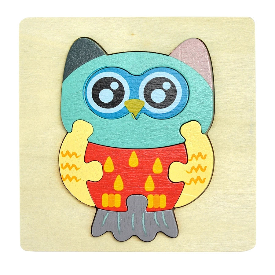 3D Puzzle Montessori Wooden Toys For Cartoon Animal Vehicle Wood Jigsaw Kids Baby Early Educational Learning Puzzles Bricks