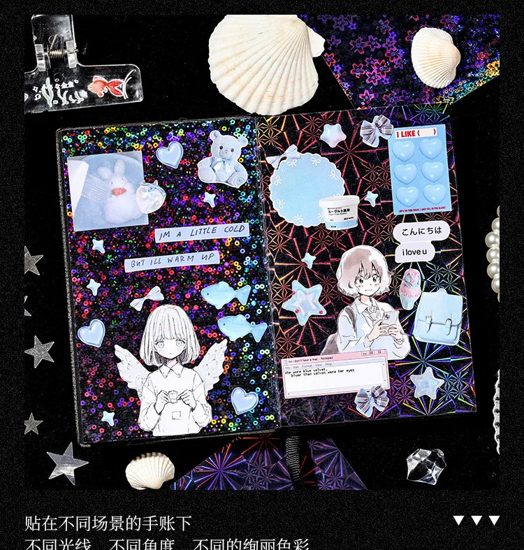6sheets Neon Cosmos Series Ins Laser Flash Film PET Sticker DIY Scrapbooking Decorative Aesthetic Stationery Sticker