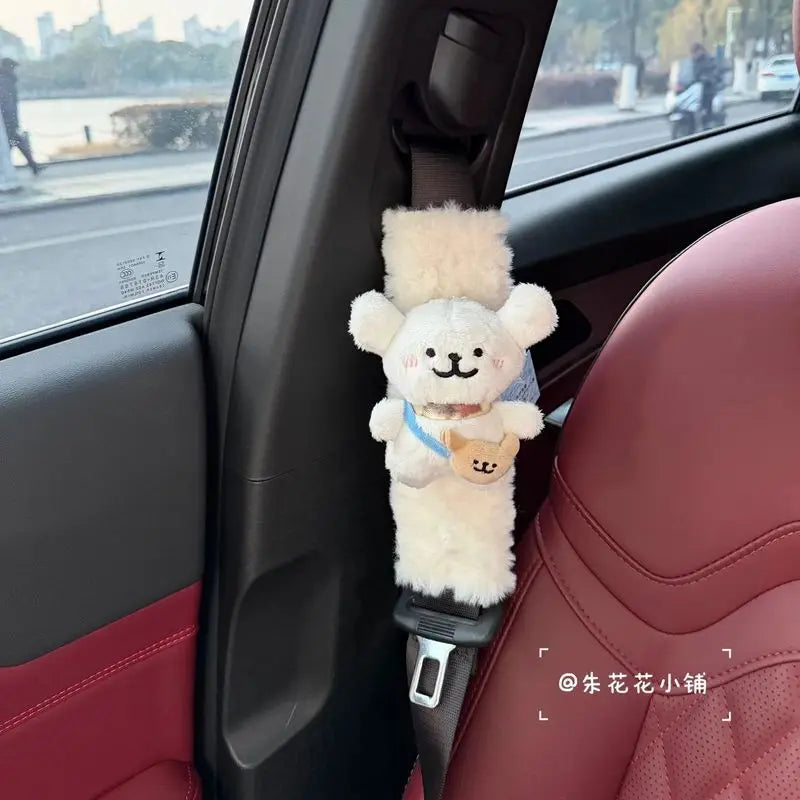 Car Seat Belt Shoulder Pad Plush Cute Maltese Anti Strangulation Neck Protection Car Interior Decoration Lovely Gift For Adult