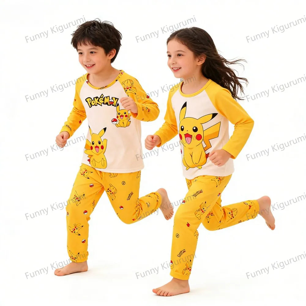 New Spring Children's Clothing Sets Pikachu Boy Sleepwear Long Sleeved 2Pcs Top+Pants Clothes Kids Pajamas Baby Girls Pyjamas