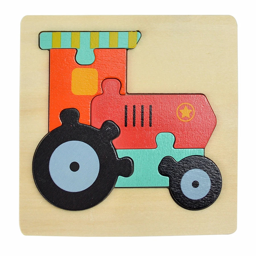 3D Puzzle Montessori Wooden Toys For Cartoon Animal Vehicle Wood Jigsaw Kids Baby Early Educational Learning Puzzles Bricks
