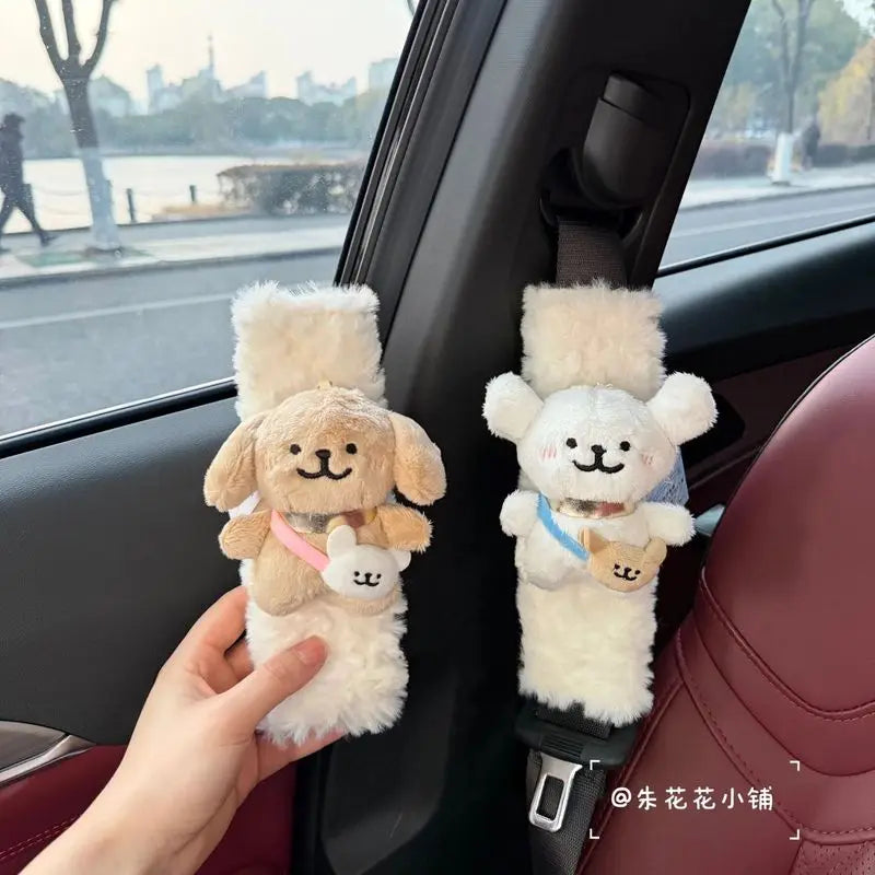 Car Seat Belt Shoulder Pad Plush Cute Maltese Anti Strangulation Neck Protection Car Interior Decoration Lovely Gift For Adult