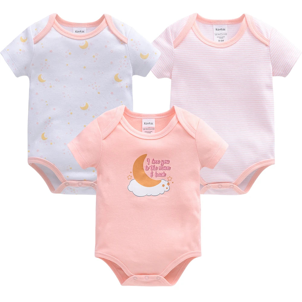 Kavkas 3 Pcs/lot Baby Boy Bodysuit 100% Cotton Short Sleeve Newborn Girls Clothes Summer Infant Clothing