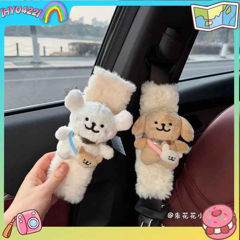 Car Seat Belt Shoulder Pad Plush Cute Maltese Anti Strangulation Neck Protection Car Interior Decoration Lovely Gift For Adult