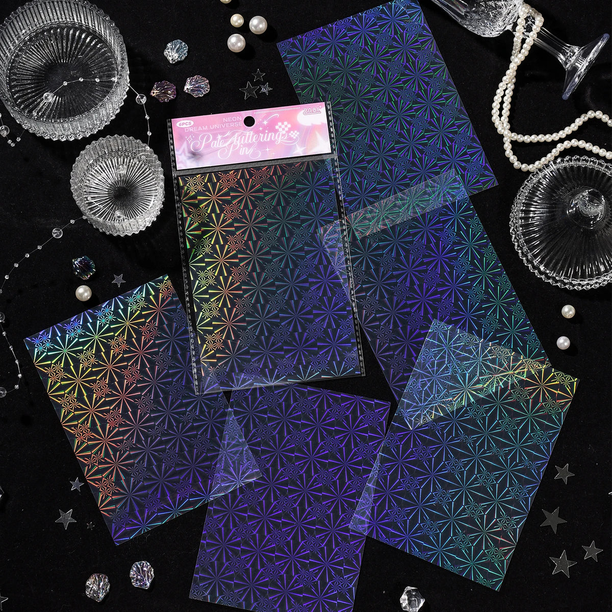 6sheets Neon Cosmos Series Ins Laser Flash Film PET Sticker DIY Scrapbooking Decorative Aesthetic Stationery Sticker