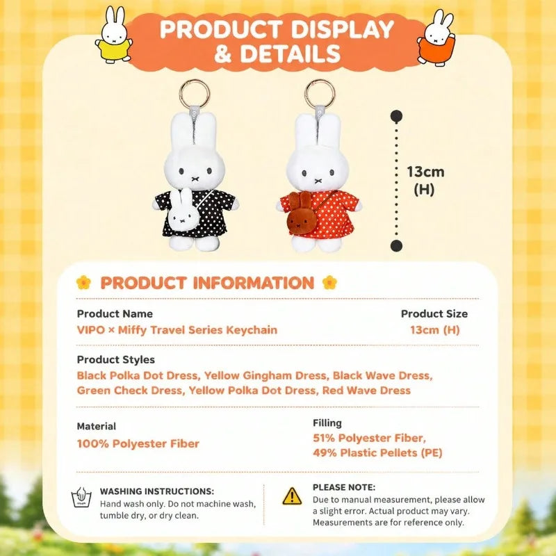 Miffy Travel Series Plush Keychain - Cute Soft Stuffed Bunny Bag Charm, Kawaii Collectible Pendant Gift for Fans