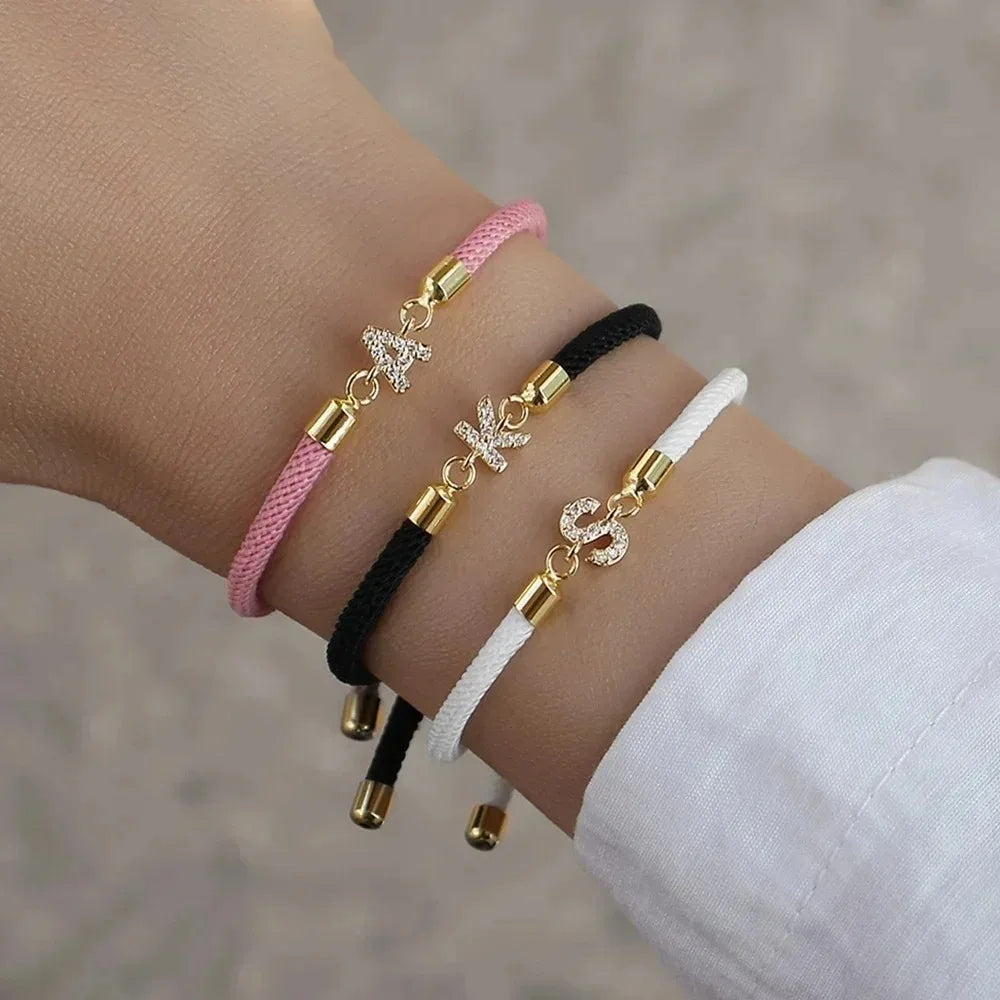 Fashion Initial Letter Charm Bracelet for Women Classic Letter A-Z Adjustable Rope Bracelet Daily Jewelry Accessories Party Gift