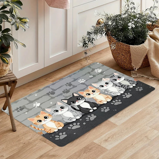 Adorable Cartoon Cat Carpet Mat Rug, Cute & Charming Home Decoration with Black Tone for Living Room Bedroom Home Rug