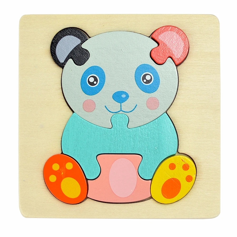 3D Puzzle Montessori Wooden Toys For Cartoon Animal Vehicle Wood Jigsaw Kids Baby Early Educational Learning Puzzles Bricks
