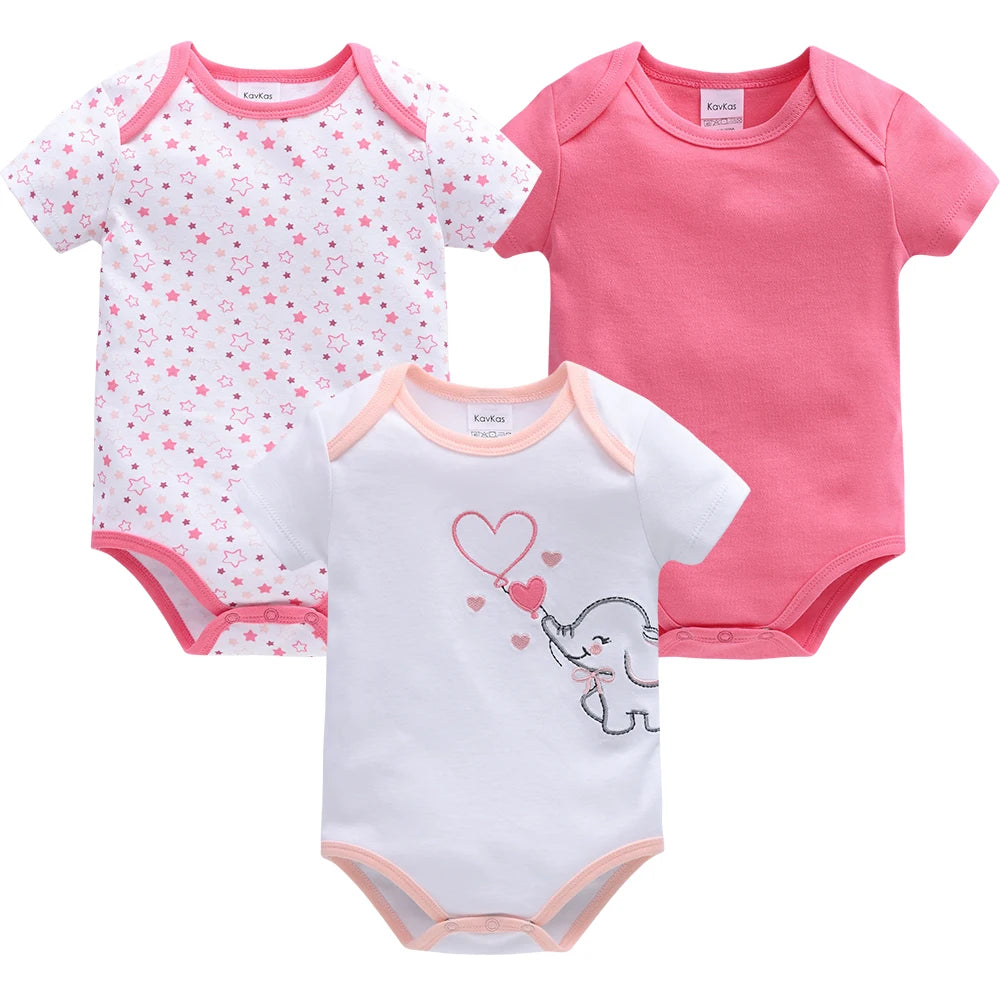 Kavkas 3 Pcs/lot Baby Boy Bodysuit 100% Cotton Short Sleeve Newborn Girls Clothes Summer Infant Clothing