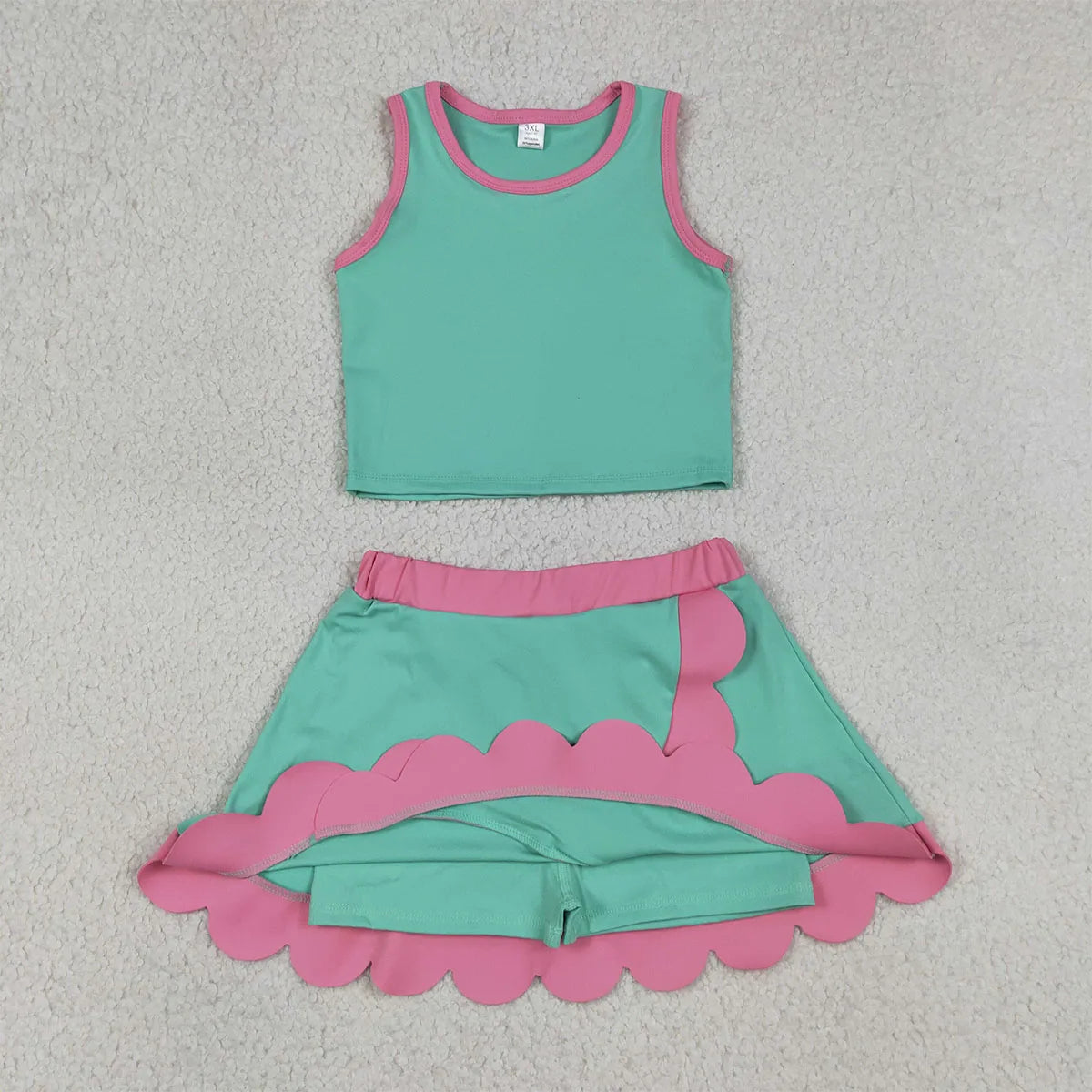 Summer Sibling Baby Girl Clothes Sets Sleeveless Vests Top Scallop Skirt Shorts Yoga Mother Kids Comfy Outfit Clothing Wholesale