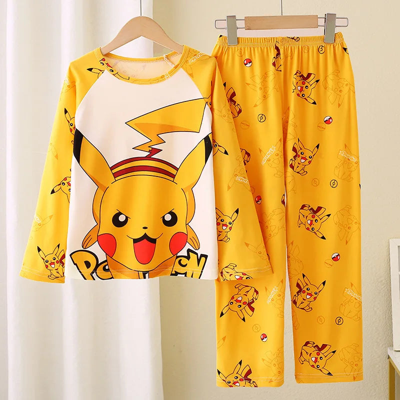 New Spring Children's Clothing Sets Pikachu Boy Sleepwear Long Sleeved 2Pcs Top+Pants Clothes Kids Pajamas Baby Girls Pyjamas