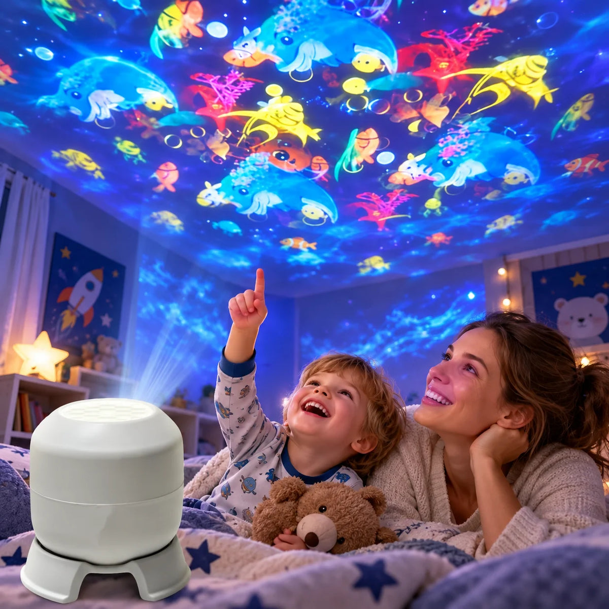 360° Rotating Galaxy Ocean Star Projector Night Light, Dynamic Projection Lamp, LED Ambient Light, Birthday Christmas Gift for K