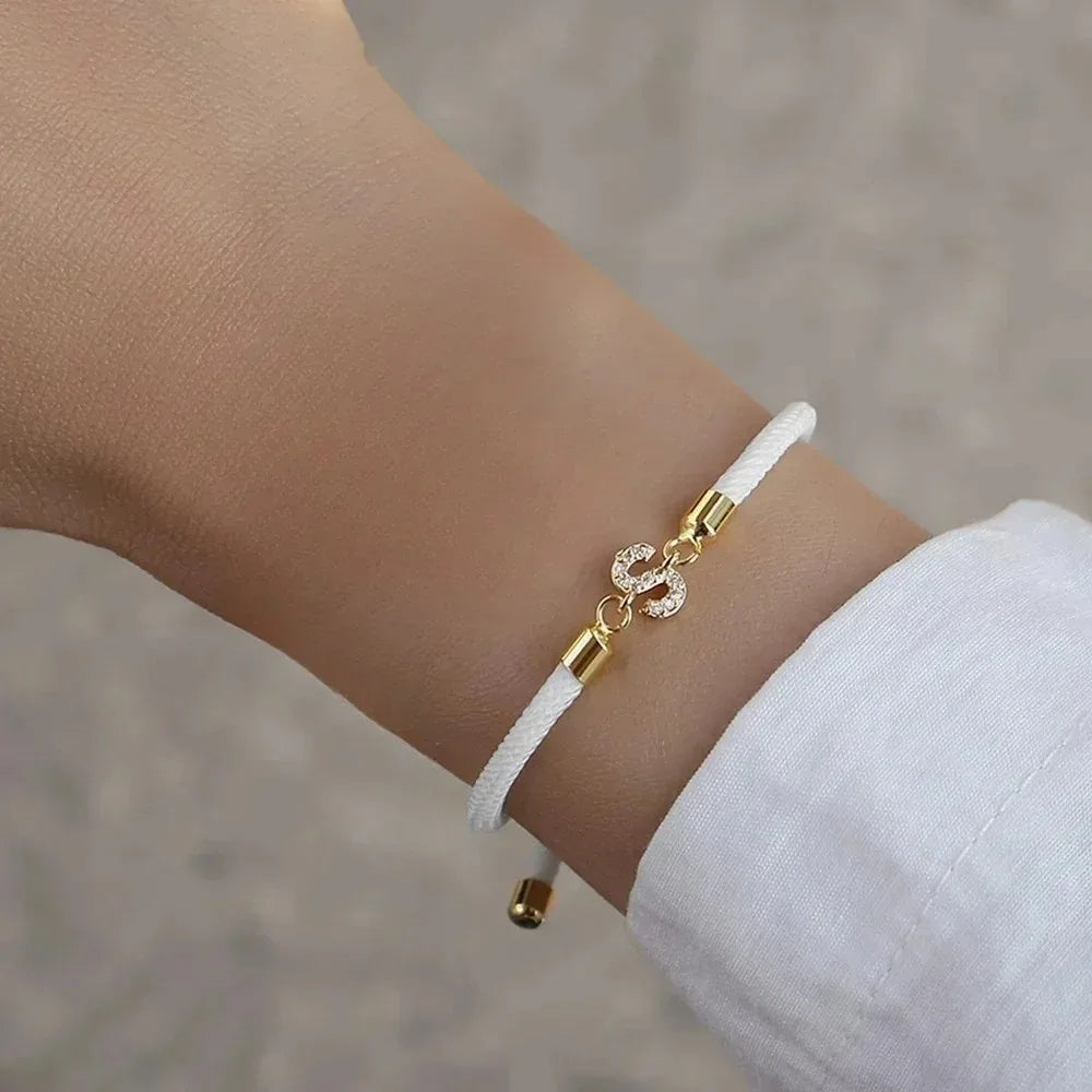 Fashion Initial Letter Charm Bracelet for Women Classic Letter A-Z Adjustable Rope Bracelet Daily Jewelry Accessories Party Gift