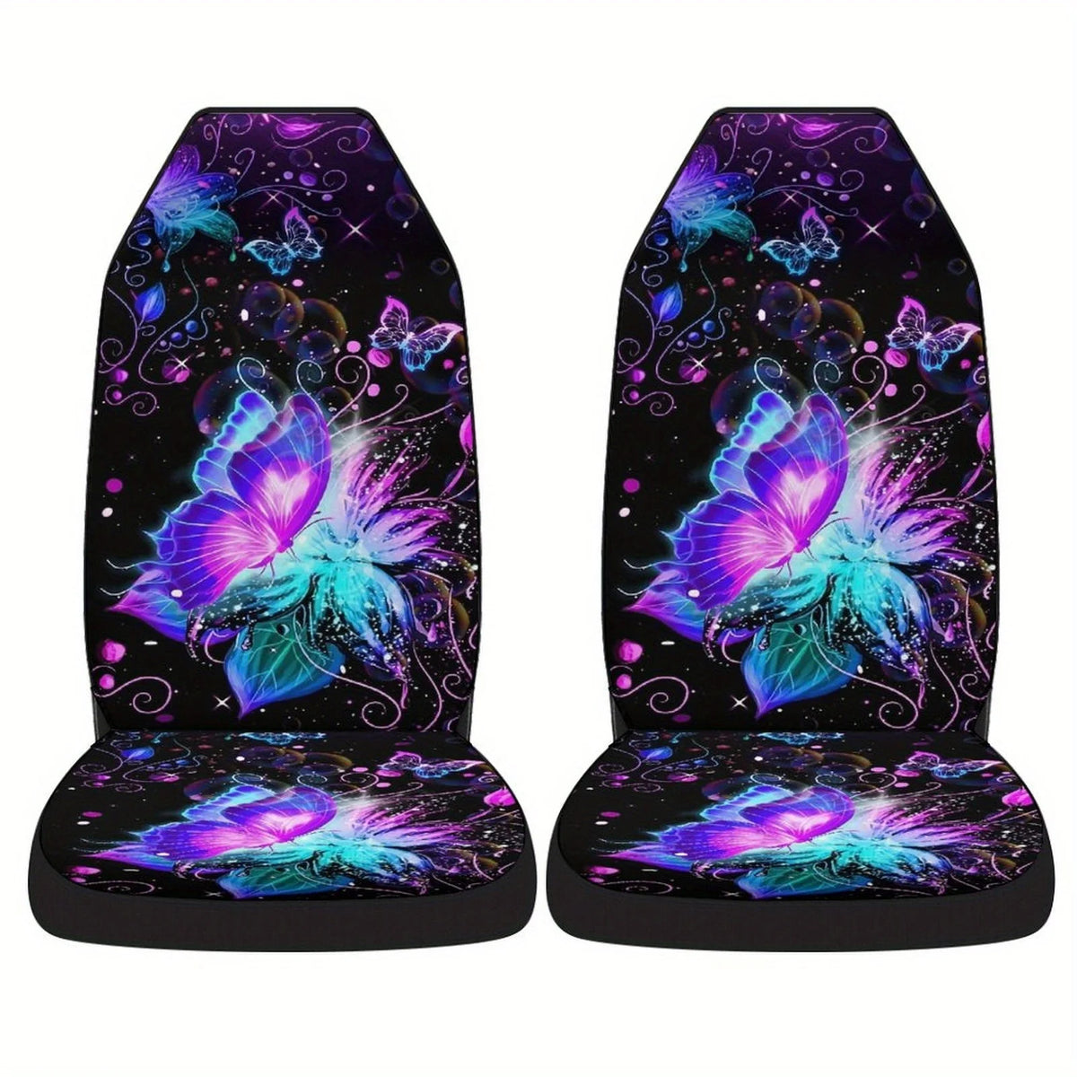 [Vibrant Car Seat Covers] 2pcs Breathable Non-Slip Car Seat Covers | Vibrant Butterfly Floral Digital Print, Machine Washable Fo