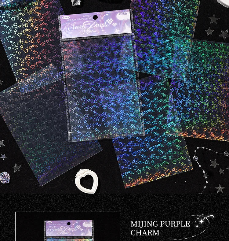 6sheets Neon Cosmos Series Ins Laser Flash Film PET Sticker DIY Scrapbooking Decorative Aesthetic Stationery Sticker