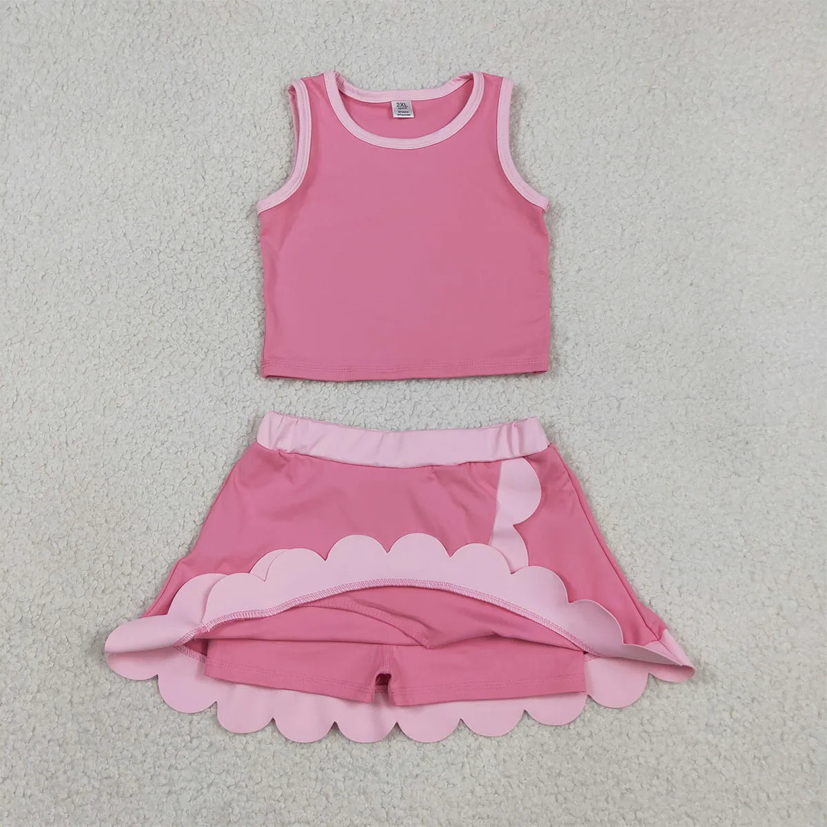 Summer Sibling Baby Girl Clothes Sets Sleeveless Vests Top Scallop Skirt Shorts Yoga Mother Kids Comfy Outfit Clothing Wholesale