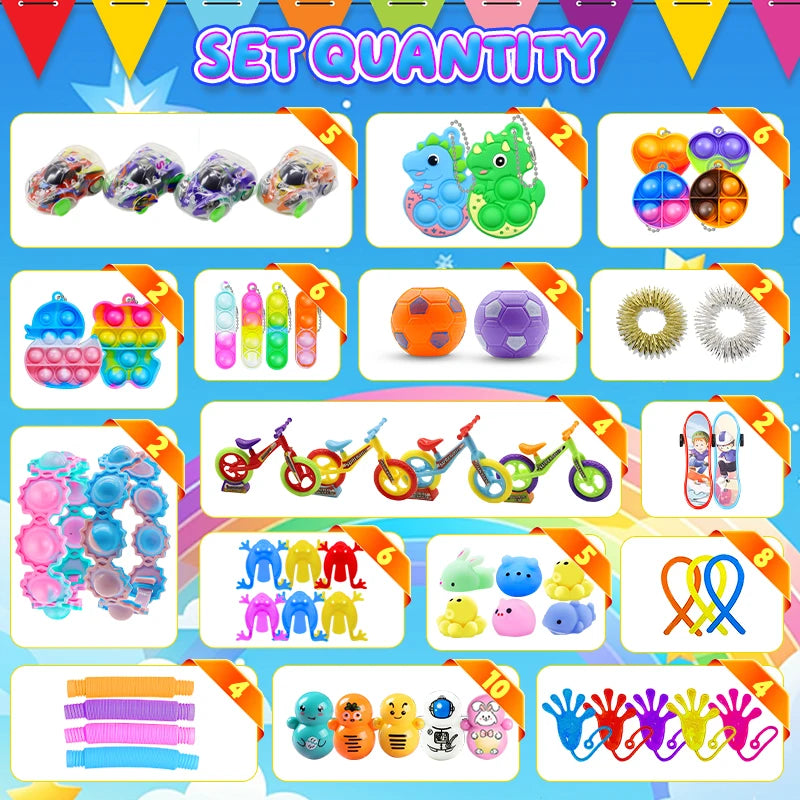 Kids Fidget Toys Party Favors Pack - Sensory Set Gifts with Stickers Goodie Bag Fillers Treasure Box Classroom Prizes for School