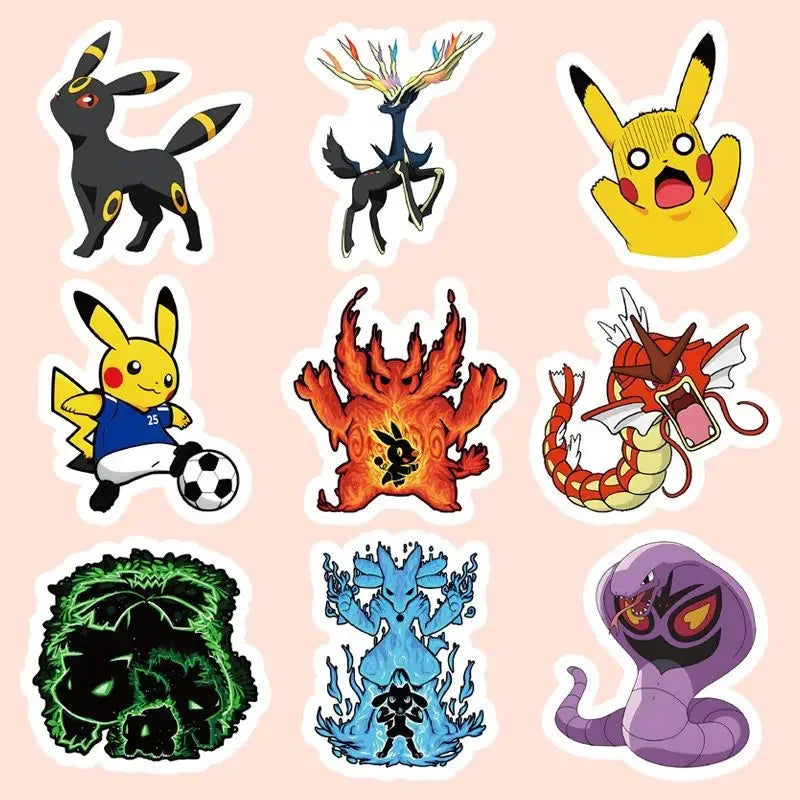 100pcs Kawaii Anime Pokemon Stickers Cute Pikachu Eevee Cartoon Decals Laptop Scrapbook Phone Classic Kids Sticker Toy