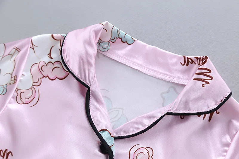 Unicorn Baby Girls Pajamas Clothing Set Summer New Cartoon Pattern Lapel T-shirt+Short Pants 2Pcs Suit For 1-5Y Kids Home Wear