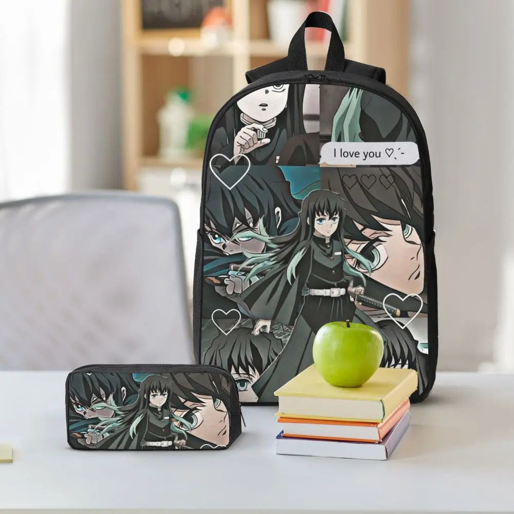 Muichiro Tokito Demon Slayer Backpack Boys Girls BookBag School Bag Laptop Shoulder Bags 3ps Insulated Lunch Bag Pencil Case