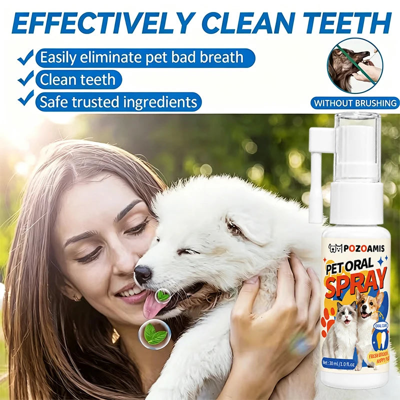 Pet Oral Spray: Freshens Breath, Gentle and Non-Irritating. A Dental Cleaning and Care Spray for Dogs and Cats.