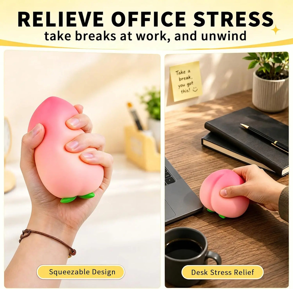 Peach Squishy, Jumbo Squeezy Fruit Stress Ball, Slow Rise Squishies, Soft Desk Decor (6 inch Peach)