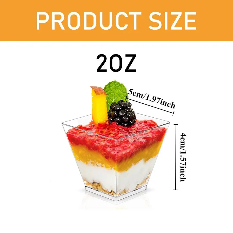 50/100PCS 2OZ Disposable Trapezoidal Dessert Cup Transparent Plastic Trapezoidal Cup Ice Cream Dessert Container Party Wedding