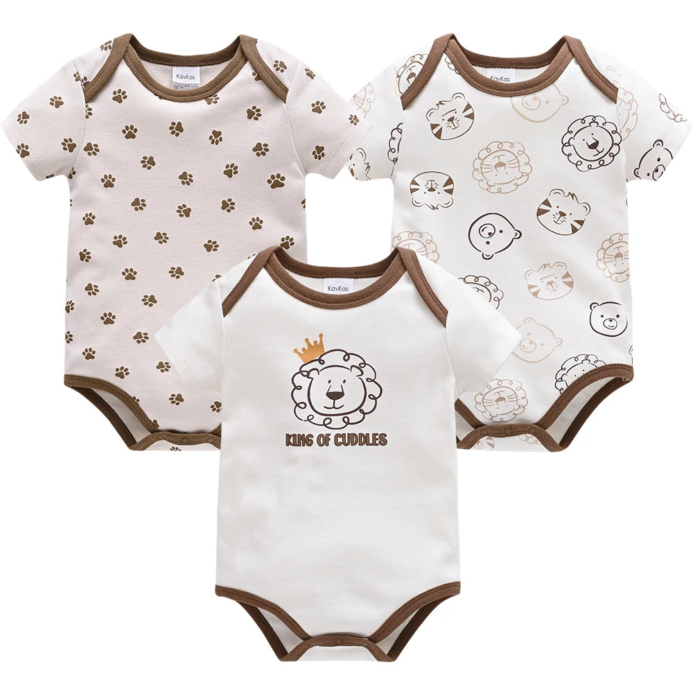 Kavkas 3 Pcs/lot Baby Boy Bodysuit 100% Cotton Short Sleeve Newborn Girls Clothes Summer Infant Clothing