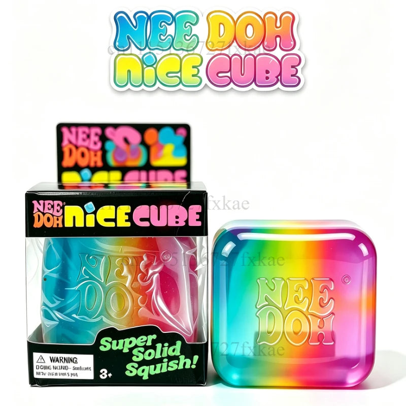 Schylling Nee Doh Nice Cube Rainbow Squishy Sensory Fidget Toy Super Solid Squish Stress Relief Squeeze Toy Birthday Decor Gift
