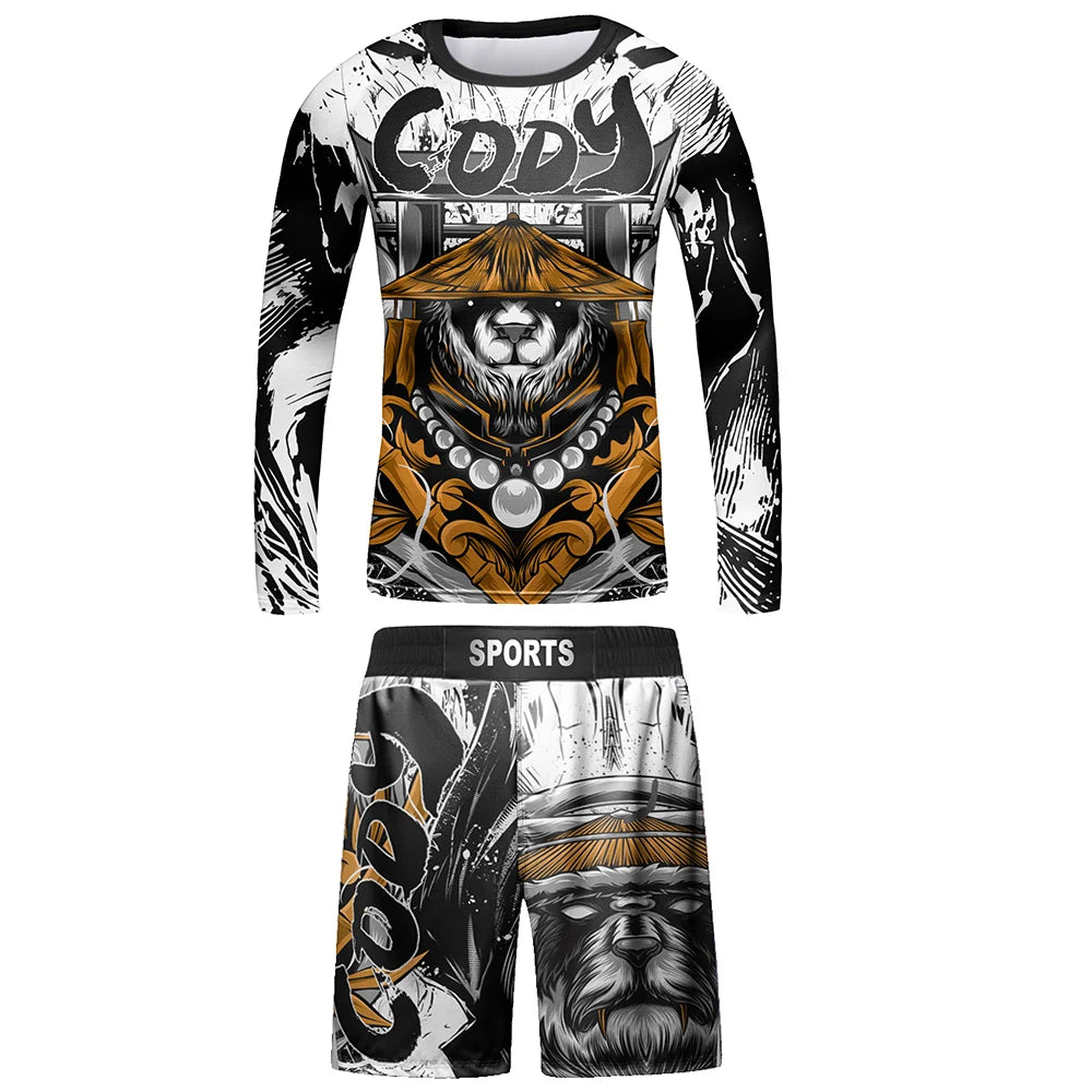 Compression Jersey MMA BJJ Fashion Boys Sets Baby Girl Clothing Set Kids Shorts Sports Bear Sweatshirt Pants 4Pcs Suits Outfits