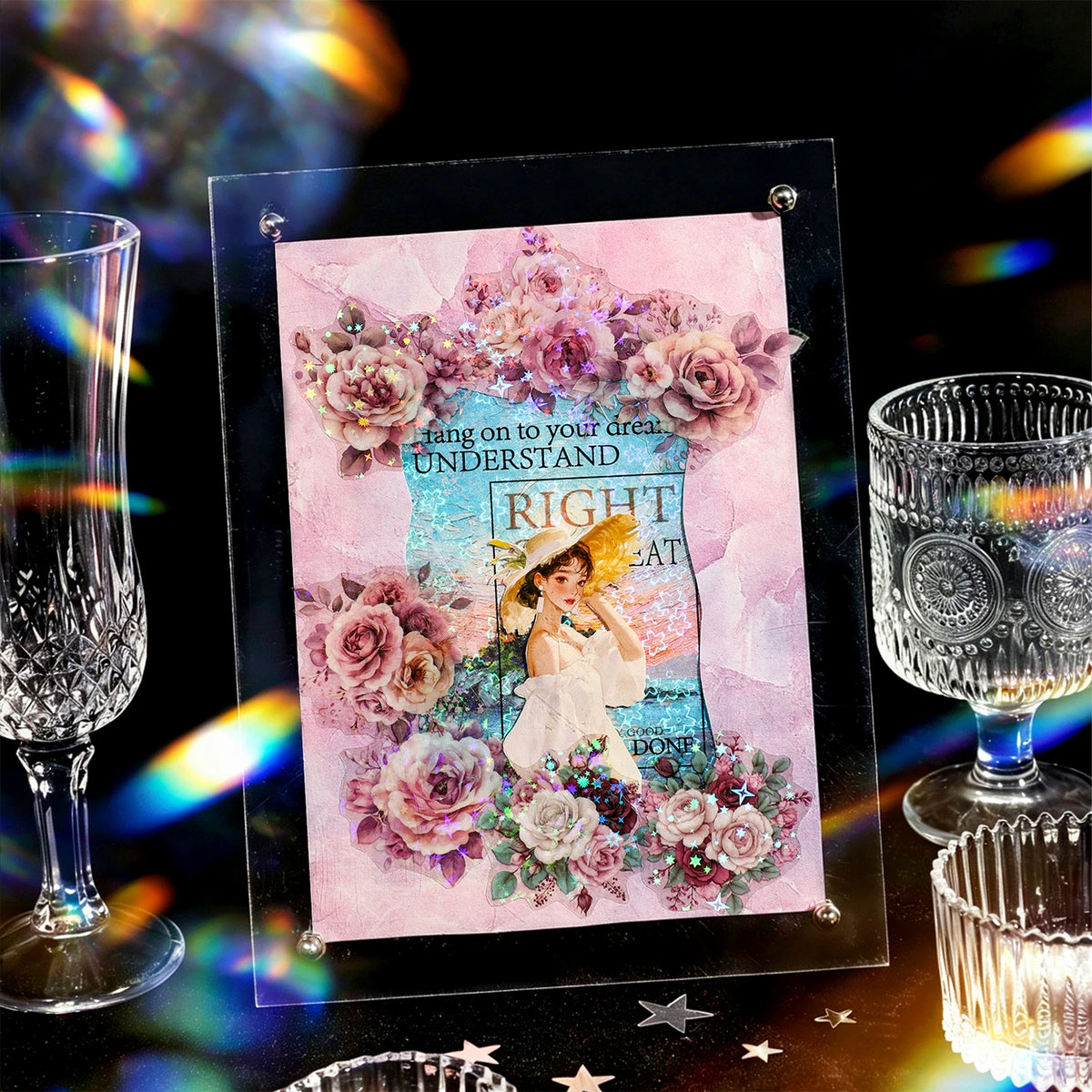 6sheets Neon Cosmos Series Ins Laser Flash Film PET Sticker DIY Scrapbooking Decorative Aesthetic Stationery Sticker