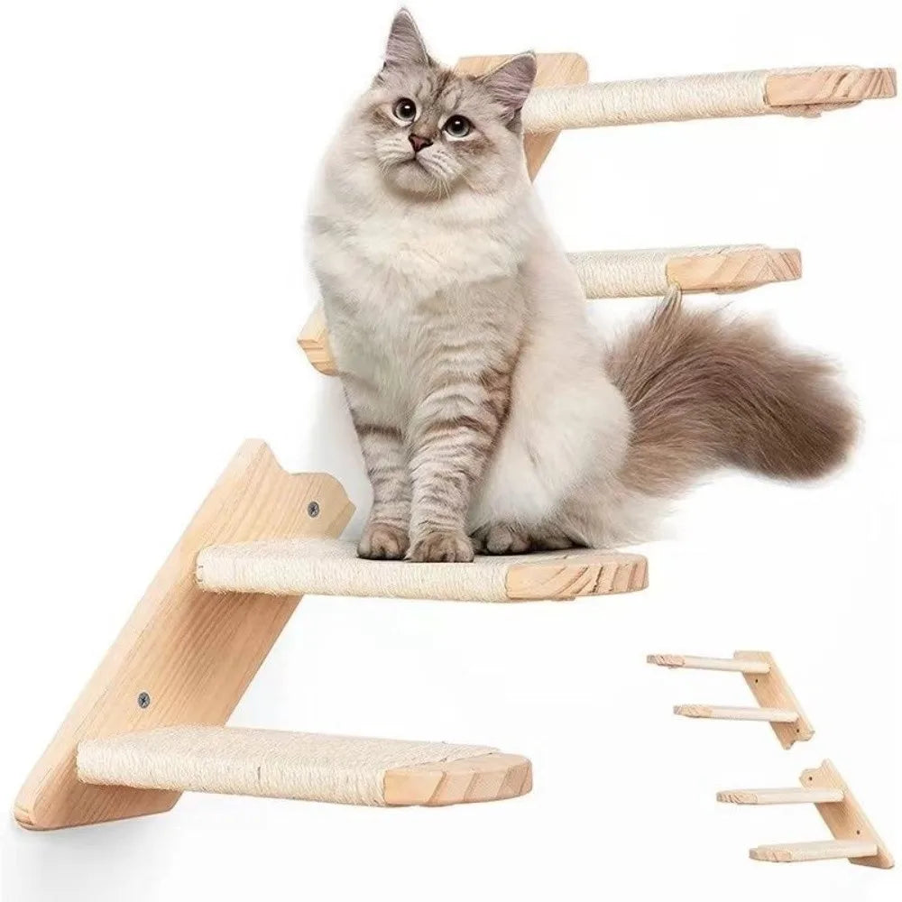 1pc/4pcs Wooden Cat Climbing Shelves Pet Stairs Toy Sisal Cover Cat Scratcher Furniture Wall Mounted Cat Wall Shelves Home Decor